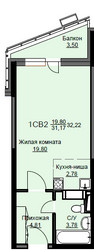 Планировка студии(квартира) площадью 32.7 квадратных метров в ЖК “ЖК Соболевка”