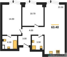 Планировка двухкомнатной(квартира) площадью 63.4 квадратных метров в “ICE TOWERS (Айс Тауэрс)”