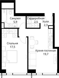 Планировка однокомнатной(квартира) площадью 49.2 квадратных метров в ЖК “ЖК Сити Бэй”
