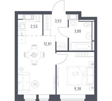 Планировка однокомнатной(квартира) площадью 32.53 квадратных метров в “ЖК Большое Путилково”