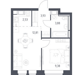 Планировка однокомнатной(квартира) площадью 32.53 квадратных метров в ЖК “ЖК Большое Путилково”