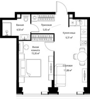 Планировка однокомнатной(квартира) площадью 43 квадратных метров в “Мультиквартал СИТИДЗЕН”