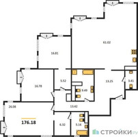 Планировка трехкомнатной(квартира) площадью 176.18 квадратных метров в “ЖК Eleven (Элевен)”