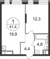 Планировка однокомнатной(квартира) площадью 41.4 квадратных метров в “ЖК Первый Московский”