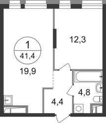 Планировка однокомнатной(квартира) площадью 41.4 квадратных метров в ЖК “ЖК Первый Московский”