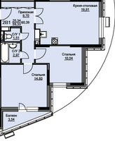 Планировка двухкомнатной(квартира) площадью 61 квадратных метров в “ЖК Соболевка”