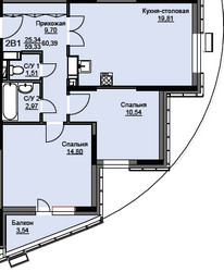 Планировка двухкомнатной(квартира) площадью 61 квадратных метров в ЖК “ЖК Соболевка”