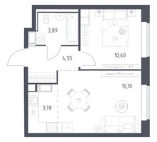 Планировка однокомнатной(квартира) площадью 37.7 квадратных метров в “ЖК Томилино Парк”
