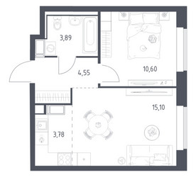 Планировка однокомнатной(квартира) площадью 37.7 квадратных метров в ЖК “ЖК Томилино Парк”