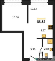Планировка студии(квартира) площадью 33.82 квадратных метров в “ЖК TATE (Тэйт)”