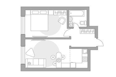 Планировка двухкомнатной(квартира) площадью 36.94 квадратных метров в ЖК “ЖК Ильинойс”