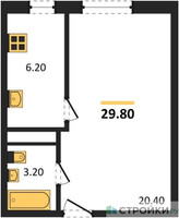 Планировка однокомнатной(квартира) площадью 29.8 квадратных метров в “ЖК Южная Долина”
