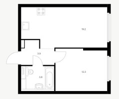Планировка однокомнатной(квартира) площадью 39.2 квадратных метров в “ЖК Барклая 6”