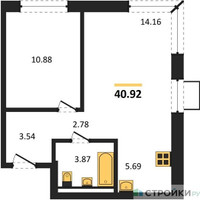Планировка однокомнатной(квартира) площадью 40.92 квадратных метров в “ЖК Квартал Западный”
