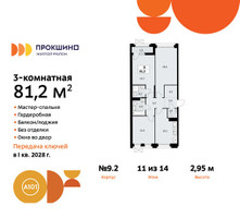 Планировка трехкомнатной(квартира) площадью 81.2 квадратных метров в “ЖК Прокшино”
