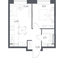 Планировка однокомнатной(квартира) площадью 34.58 квадратных метров в “ЖК ЭкоБунино (Южное Бунино)”