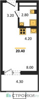 Планировка студии(квартира) площадью 20.4 квадратных метров в “ЖК Скандинавия”