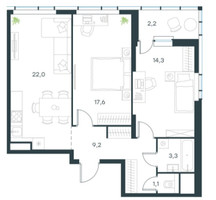 Планировка трехкомнатной(квартира) площадью 69.6 квадратных метров в “ЖК Level Лесной”