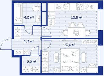 Планировка однокомнатной(квартира) площадью 37.1 квадратных метров в ЖК “ЖК Аристов берег”
