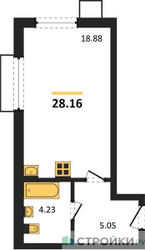 Планировка студии(квартира) площадью 28.16 квадратных метров в ЖК “ЖК Бархат”
