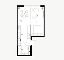Планировка однокомнатной(квартира) площадью 38 квадратных метров в “ЖК Москворечье”