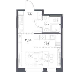 Планировка студии(квартира) площадью 25.93 квадратных метров в ЖК “ЖК Богдановский Лес”