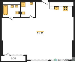 Планировка двухкомнатной(квартира) площадью 70.2 квадратных метров в ЖК “ЖК River Park Кутузовский (Ривер Парк Тауэрс)”