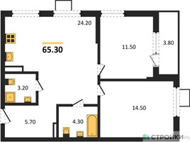Планировка двухкомнатной(квартира) площадью 65.3 квадратных метров в “ЖК Деснаречье”