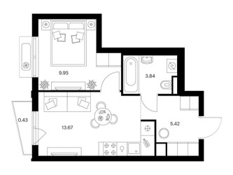Планировка однокомнатной(квартира) площадью 33.31 квадратных метров в ЖК “ЖК Ильинские луга”