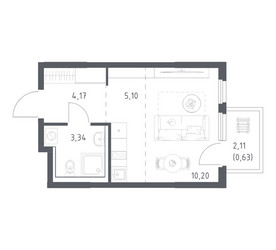 Планировка студии(квартира) площадью 23.44 квадратных метров в ЖК “ЖК Пригород Лесное”