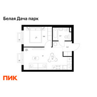 Планировка однокомнатной(квартира) площадью 33.6 квадратных метров в “ЖК Белая Дача парк”