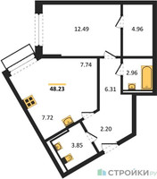 Планировка однокомнатной(квартира) площадью 48.23 квадратных метров в “ЖК Рублевский Квартал”