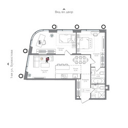 Планировка двухкомнатной(квартира) площадью 74.83 квадратных метров в ЖК “ЖК Преображенская Площадь”