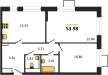 Планировка двухкомнатной(квартира) площадью 53.98 квадратных метров в “ЖК Квартал Сабурово”
