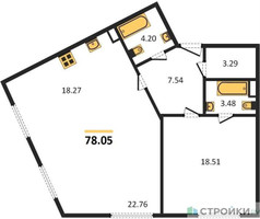 Планировка однокомнатной(квартира) площадью 78.05 квадратных метров в “Квартал Foriver”