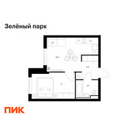 Планировка однокомнатной(квартира) площадью 33.3 квадратных метров в “ЖК Зеленый парк”