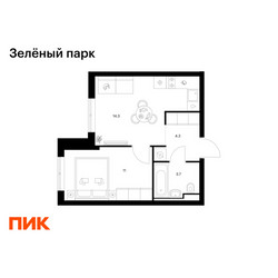 Планировка однокомнатной(квартира) площадью 33.3 квадратных метров в ЖК “ЖК Зеленый парк”