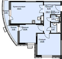 Планировка двухкомнатной(квартира) площадью 62.1 квадратных метров в “ЖК Соболевка”
