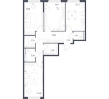 Планировка трехкомнатной(квартира) площадью 77.72 квадратных метров в “ЖК Пригород Лесное”