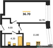 Планировка однокомнатной(квартира) площадью 36.7 квадратных метров в “ЖК Архитектурный проект RAKURS (Ракурс)”