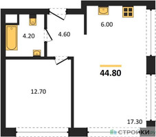 Планировка однокомнатной(квартира) площадью 44.8 квадратных метров в “ЖК Мангазея в Богородском”