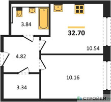 Планировка однокомнатной(квартира) площадью 32.7 квадратных метров в “ЖК Новое Видное”