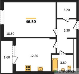 Планировка однокомнатной(апартаменты) площадью 44.2 квадратных метров в ЖК “ЖК Равновесие”