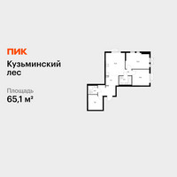 Планировка двухкомнатной(квартира) площадью 65.1 квадратных метров в “ЖК Кузьминский лес”