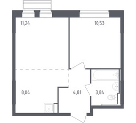 Планировка однокомнатной(квартира) площадью 38.46 квадратных метров в ЖК “ЖК Рублевский Квартал”
