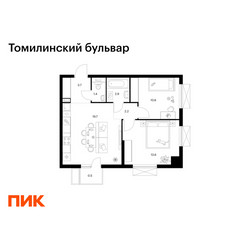 Планировка двухкомнатной(квартира) площадью 54.6 квадратных метров в ЖК “ЖК Томилинский бульвар”