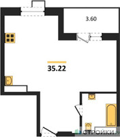 Планировка однокомнатной(квартира) площадью 35.22 квадратных метров в “ЖК Радость (Радумля Парк)”