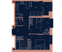 Планировка трехкомнатной(квартира) площадью 57.6 квадратных метров в “ЖК Era (Эра)”