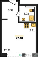 Планировка студии(квартира) площадью 22.18 квадратных метров в “ЖК Прибрежный Парк”