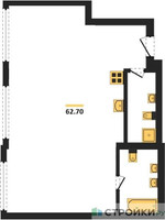 Планировка двухкомнатной(квартира) площадью 62.7 квадратных метров в “ЖК River Park Кутузовский (Ривер Парк Тауэрс)”